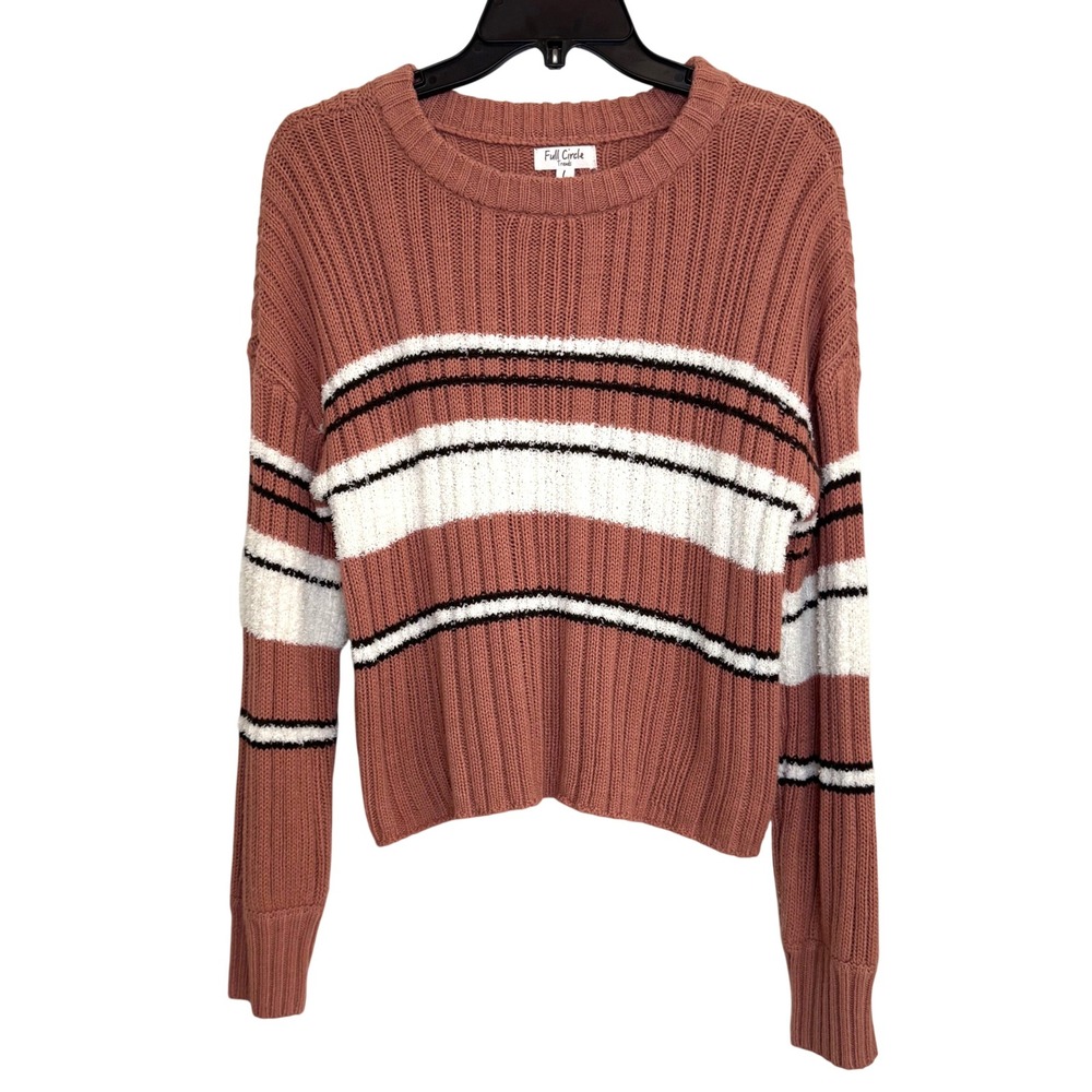 Full Circle Trends Mauve Striped Knit Crewneck Sweater Women's Large Y2K